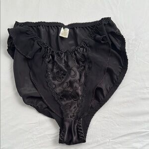 International Intimates black satin and lace embroidered  flutter panty